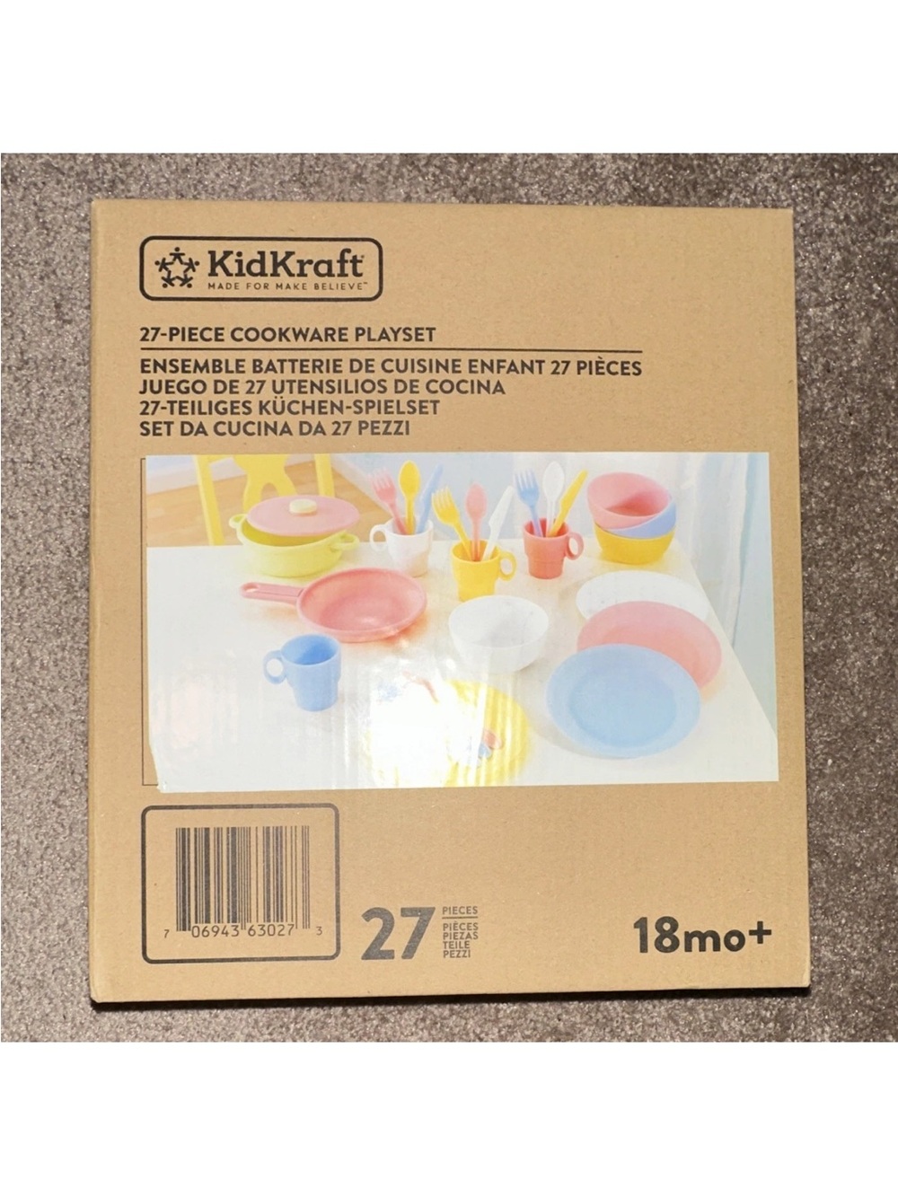 KidKraft Play Kitchen 27 Piece Dinnerware Set - Pink, Yellow, Blue, White - Picture 2 of 3